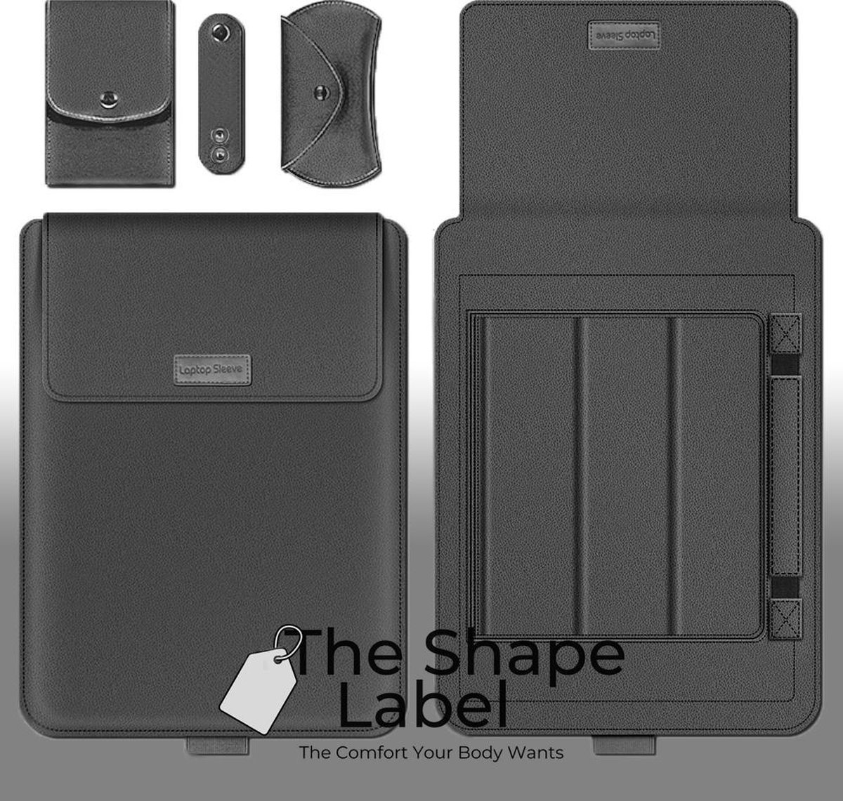 The Shape Label ™ - Housse en cuir pour ordinateur portable 11 pouces  2-en-1 - Noir