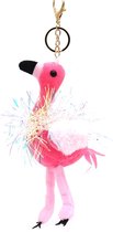 Sleutelhanger Flamingo met Glitters - 18 cm - Donkerroze