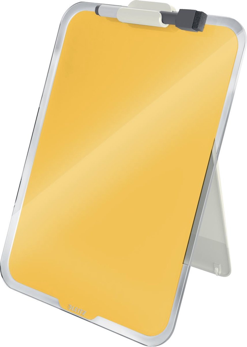 Leitz Cosy Beschrijfbare Glassboard Voor Bureau - Clipboard a4 Formaat - Glazen Memobord Inclusief Inclusief Pennenhouder En Minimarker Met Wisser - Warm Geel - Leitz