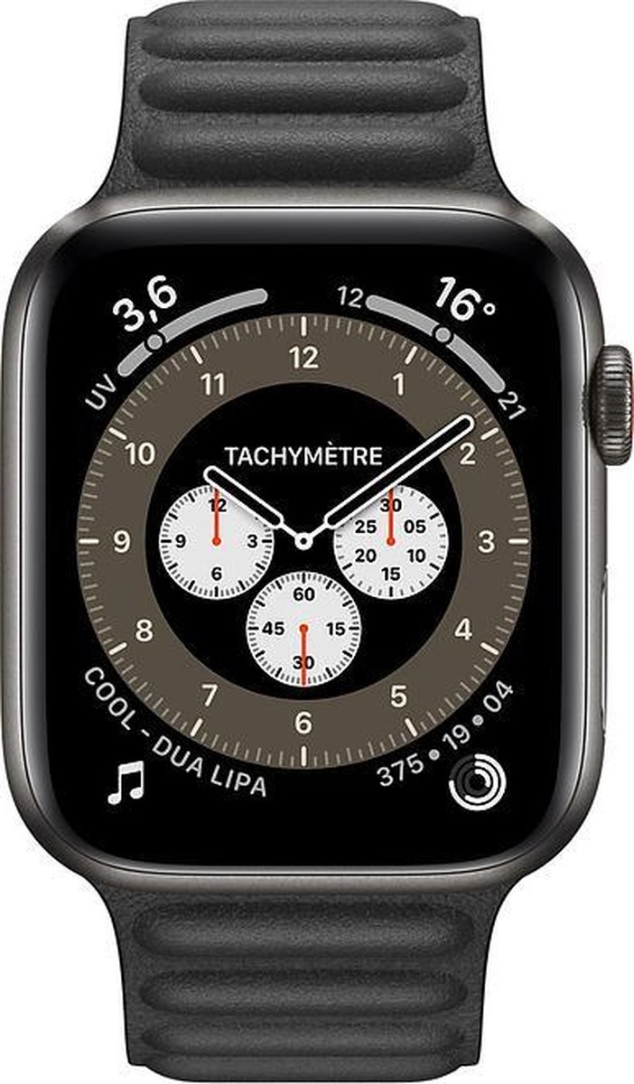 Apple Watch Series 6 Edition GPS + Cellular, 44mm Kast van Black Titanium, Leather Link-bandje - Zwart - M/L + grijs sportbandje M/L