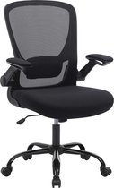 SONGMICS bureaustoel met opklapbare armleuningen, bureaustoel met netbespanning, ergonomische computerstoel, 360°-draaistoel, verstelbare lendensteun, ruimtebesparend, zwart