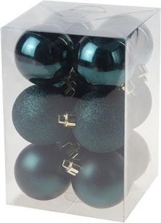 24x Petrol groene kunststof kerstballen 6 cm Mat/glans Onbreekbare plastic...