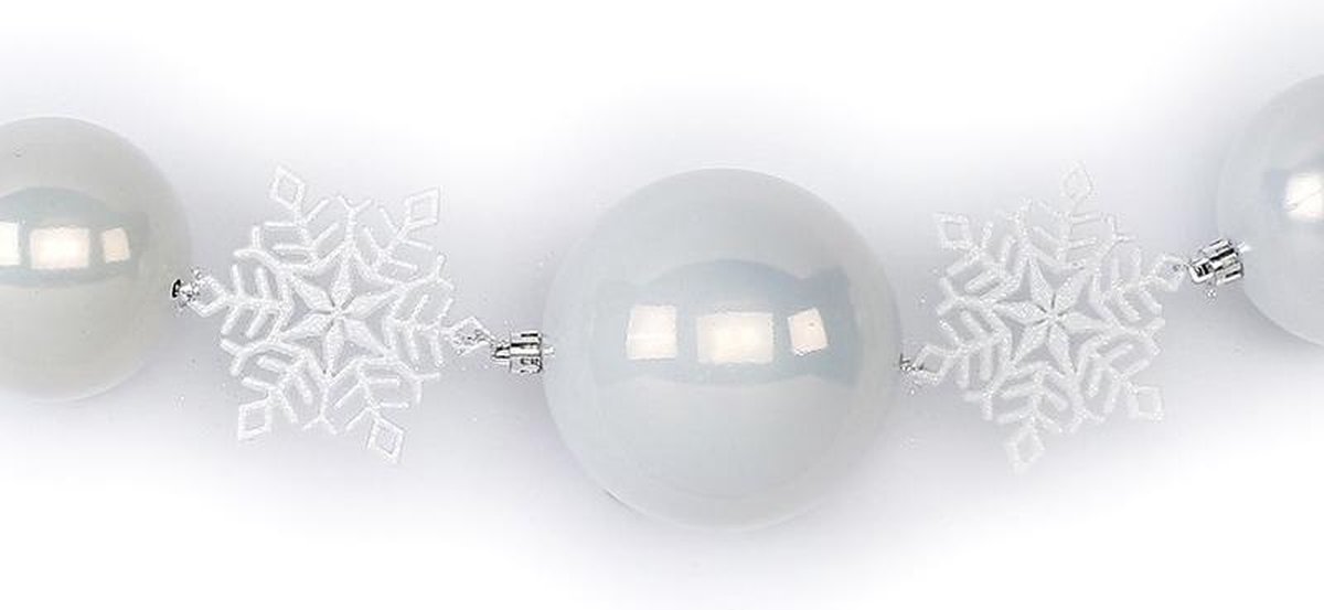 2x stuks Witte Kerst decoratie slinger met ballen en sneeuwvlokken 116 cm - Kerstballen raamslinger - Schouw versiering