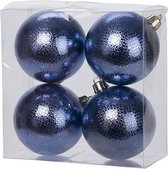 16x Donkerblauwe kunststof kerstballen 8 cm - Cirkel motief - Onbreekbare plastic kerstballen - Kerstboomversiering donkerblauw