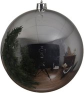 4x Grote zilveren kunststof kerstballen van 14 cm - glans - zilveren kerstboom versiering