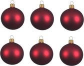 12x Donkerrode glazen kerstballen 8 cm - Mat/matte - Kerstboomversiering donkerrood