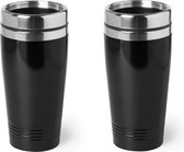 2x stuks warmhoudbeker/warm houd beker metallic zwart 450 ml - RVS Isoleerbeker/thermosbekers reisbekers voor onderweg