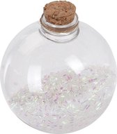 6x Transparante fles kerstballen met witte glitters 8 cm - Onbreekbare kerstballen - Kerstboomversiering wit