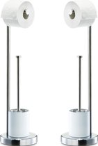 2x Toiletborstels met toiletrolhouder zilver metaal 60 cm - Zeller - Huishouding - Badkameraccessoires/benodigdheden - Toiletaccessoires/benodigdheden - Wc-borstels/toiletborstels - Toiletrol