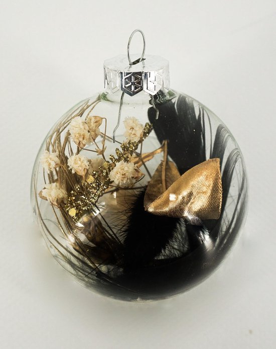 6 Luxe kerstballen droogbloemen (zwart/goud) - Kerst - Cadeau - Kerstbal |  bol.com