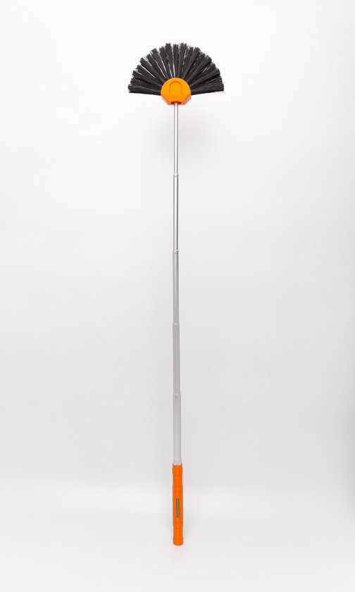 Spartan Tactical Brush op telescopische steel, in oranje met zilverkleurige steel.