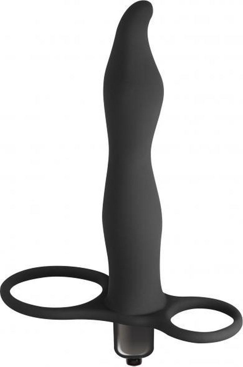 Goedkoopste Vibrerende Strap-on Dildo - Pure Passion - Flirtini - Dubbele Penetratie - 100 Hypoallergeen silicone - 10-standen vibro bullet - AAA Batterij - Zwart