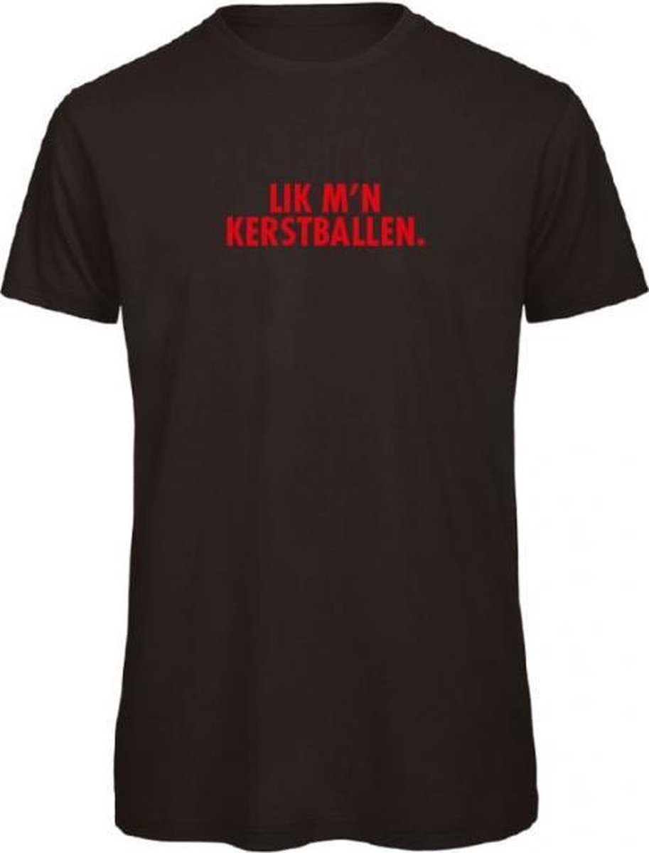 Foute kersttrui t-shirt zwart S - Lik m'n kerstballen - rood - soBAD. | Kerst t-shirt soBAD. | kerst shirts volwassenen | kerst t-shirts volwassenen | Kerst outfit | Foute kerst t-shirts