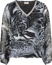 Cassis - Female - Blouse met luipaardprint en V-hals met lurex  - Grijs