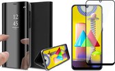Samsung M31 Hoesje en Samsung M31 Screenprotector - Samsung Galaxy M31 Hoesje Spiegel Book Case Zwart + Screen Protector Glas Full
