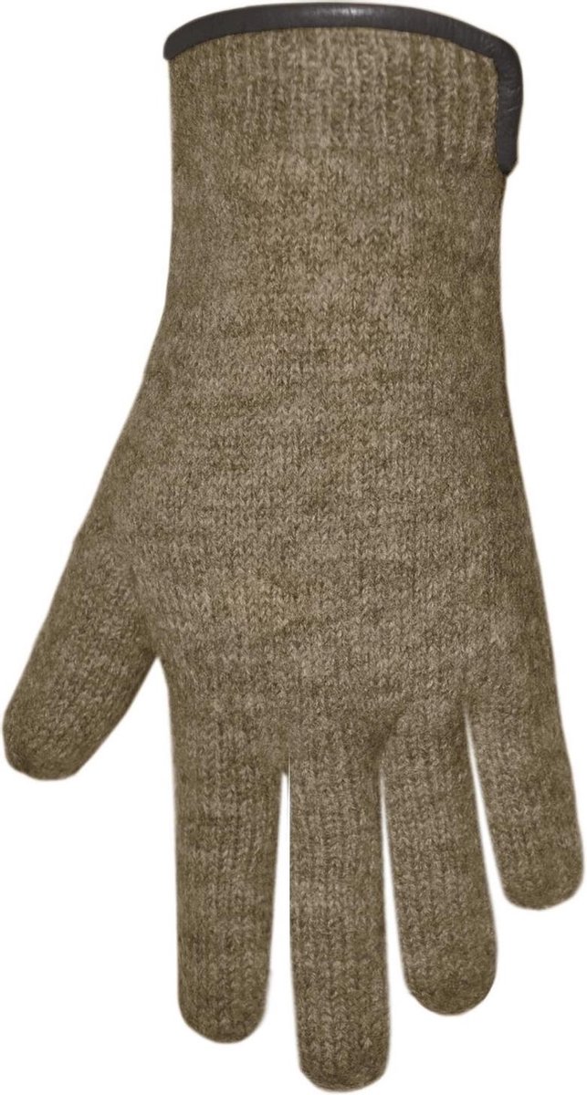 Handschoenen dames van 100% wol en met echt leren randje camel (XL)