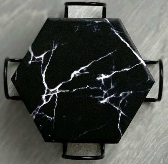 Marmer onderzetters - keramisch - zwart - metaal houder - voor glazen - zeshoekig - hexagon - Merkloos