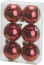 Kerstballen Set 6 Stuks - Kerstversiering - Crack Rood - ø7cm - Kunststof