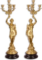 Verguld  Figuur Dame - Klassieke kandelaar - Set van 4 - 64 cm hoog