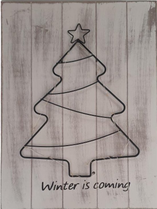 Kerst schilderij met LED Kerstboom Grijs / Zwart Hout / Metaal 30 x 40 x 1.5 cm