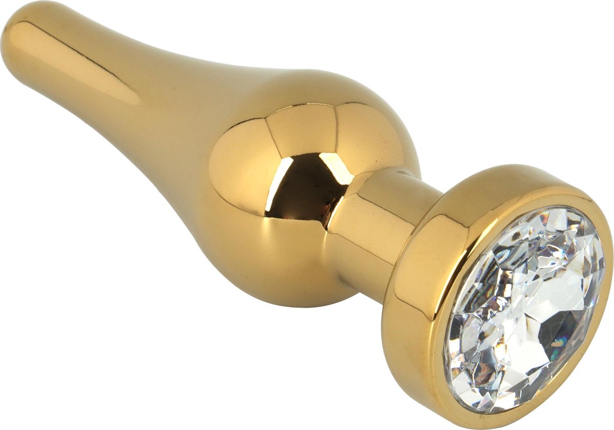 Goedkoopste Banoch - Buttplug Lacrima Gold Clear Small - Metalen buttplug - Diamant steen - doorzichtig