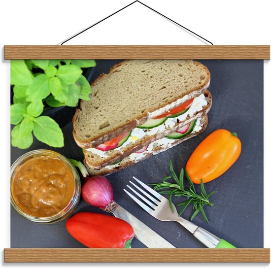 Schoolplaat – Sandwich met Groente - 40x30cm Foto op Textielposter (Wanddecoratie op Schoolplaat)