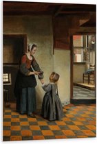 Forex - Oude meesters - Een vrouw met kind in een kelderkamer, Pieter de Hooch - 80x120cm Foto op Forex