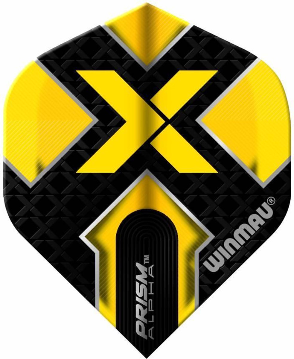 WINMAU - Prism Alpha Zwart en Geel Dartvluchten - 1 set per pakket (3 vluchten in totaal)