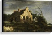 Canvas  - Oude Meesters - Boerenhuis in duinlandschap, Jacob Isaacksz v Ruisdael - 60x40cm Foto op Canvas Schilderij (Wanddecoratie op Canvas)