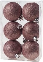 KERSTBAL SET 6 STUKS | KERSTVERSIERING | GLITTER ROZE | D6 CM | IN PVC BOX