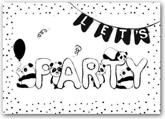 Uitnodiging Feest Zwart-Wit 'Let's Party!' - 12 Stuks
