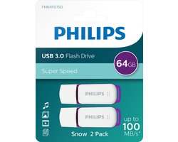Philips FM64FD75D USB Stick Flash Drive - 64GB - USB 3.0 - LED - Snow Edition Magic Purple - 2-pack