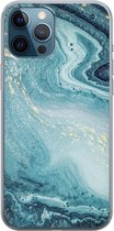 iPhone 12 Pro hoesje siliconen - Marmer blauw - Soft Case Telefoonhoesje - Marmer - Transparant, Blauw