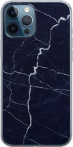 iPhone 12 Pro hoesje siliconen - Marmer Navy - Soft Case Telefoonhoesje - Marmer - Transparant, Blauw