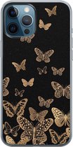 iPhone 12 Pro hoesje siliconen - Vlinders - Soft Case Telefoonhoesje - Print / Illustratie - Transparant, Zwart