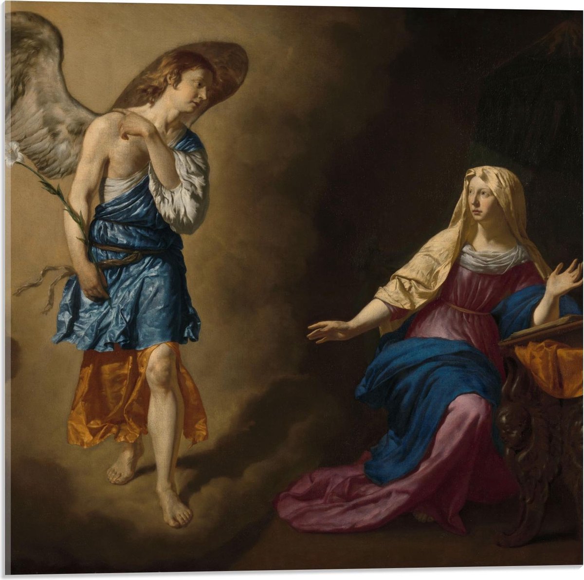 KuijsFotoprint Acrylglas - Oude Meesters - De verkondiging aan Maria, Adriaen van de Velde, 1667 - 50x50cm Foto op Acrylglas (Wanddecoratie op Acrylglas) Blauw