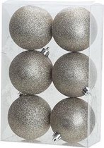 KERSTBALLEN SET 6 STUKS | KERSTVERSIERING | GLITTER CHAMPAGNE | D8 CM | KUNSTSTOF
