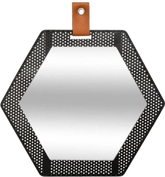 Orange85 Spiegel - Zeshoek - Hexagon - Industrieel - Zwart - 34cm - Metaal - Glas