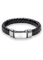 STUDIO BY BO® Armband Robin Zwart L | Gevlochten leer & RVS | Unisex | Handgemaakt