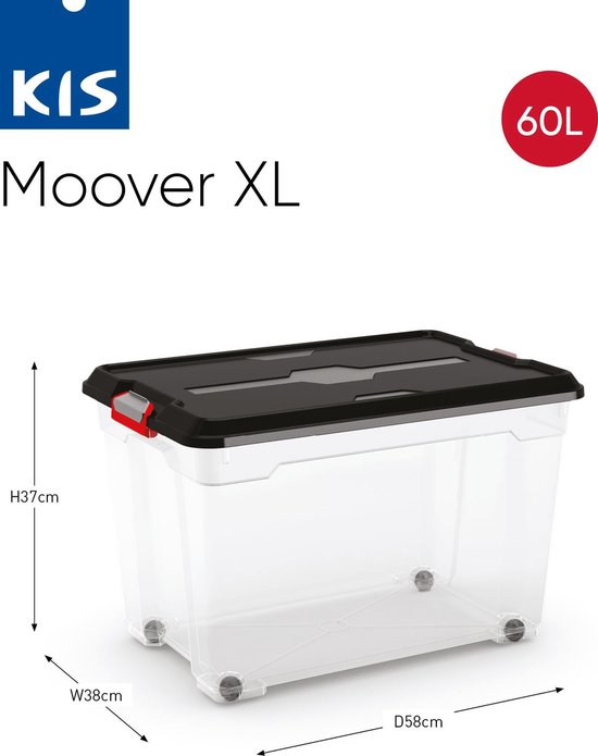 dikte Bekwaam Geheugen KIS Moover Opbergbox met deksel + wielen - XL (60L) - 2 stuks -  Transparant/Zwart | bol.com