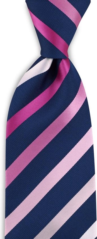 We Love Ties - Stropdassen - Stropdas roze gestreept - marineblauw / diverse rozetinten / wit
