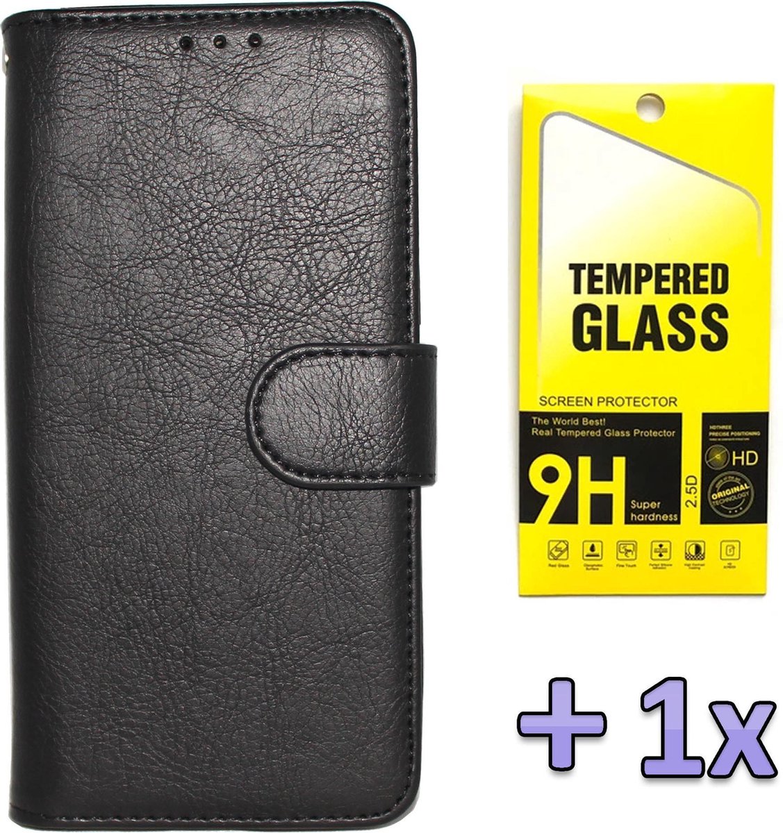 HB Hoesje Geschikt voor Apple iPhone 12 Mini Zwart - Luxe Kunstlederen Portemonnee Book Case & Glazen Screenprotector
