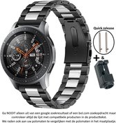 Zwart - Zilver Metalen sporthorlogebandje voor 20mm Smartwatches (zie compatibele modellen) van Samsung, Pebble, Garmin, Huawei, Moto, Ticwatch, Citizen en Q – Maat: zie maatfoto –