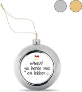 bijStip Kerstbal Oeteldonk WAUW! Kerstversiering - Zilver - Kunststof 2 stuks