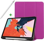 Case2go - Tablethoes en Active stylus Pen geschikt voor iPad Air 10.9 2020/2022 - 10.9 inch - iPad Hoesje met stylus pen houder en Active Stylus - Paars