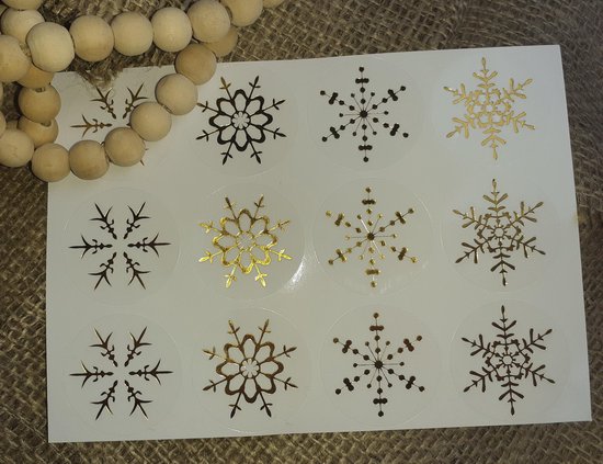 Sluitzegel gouden sneeuwster - 12 stuks - kerst - winter - nieuwjaar - sticker