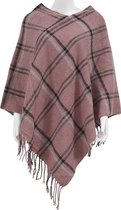 Dielay - Poncho met Ruit en Franjes - 70x70 cm - Roze