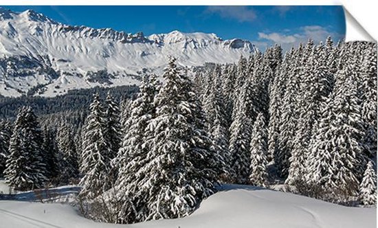 Kerstdorp achtergrond - 70x120 - PVC - bomenrij rechts - kerst poster - winterlandschap - kerst decoratie - kerstversiering - winterlandschap - kerstinterieur - modeltreinen