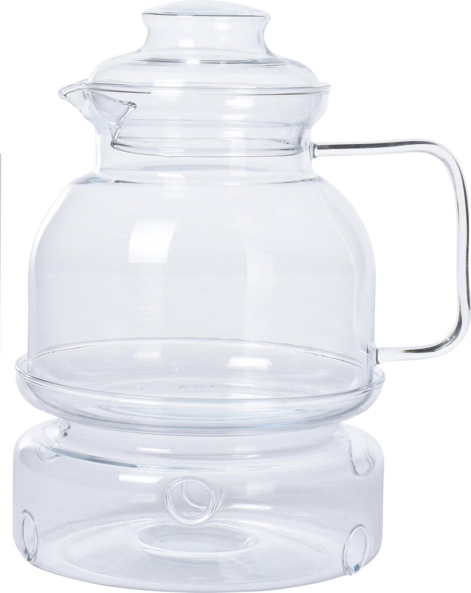Glazen transparante theepot 1,5 liter met rechaud/warmhoudplaatje -... | bol