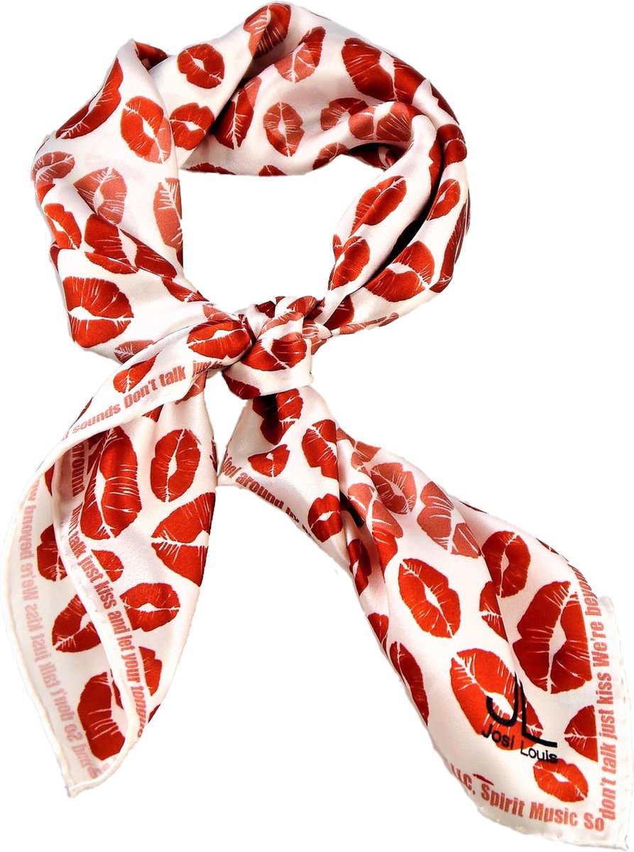 Josi Louis 100% Zijden sjaal - Don’t talk just kiss - Rood Wit Roze - vierkant 60×60 cm - luxe zacht zijden sjaal